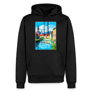 Ljubljana Slovénie Affiche de voyage vintage souvenir - Sweat à capuche Premium bio Homme - noir - Devant - Nico (187cm)