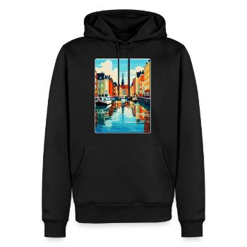 Copenhague, Danemark, Affiche de voyage vintage souvenir - Sweat à capuche Premium bio Homme - noir - Devant - Nico (187cm)