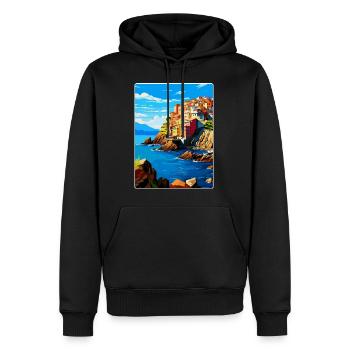 Cinque Terre Italie Affiche de voyage vintage souvenir - Sweat à capuche Premium bio Homme - noir - Devant - Nico (187cm)