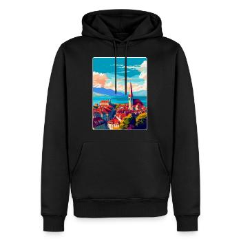 Lausanne Suisse Affiche de voyage vintage WPA Art - Sweat à capuche Premium bio Homme - noir - Devant - Nico (187cm)