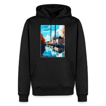 Karlstad Schweden Vintage Reiseplakat Souvenir WPA - Männer Premium Bio Hoodie - Schwarz - Vorne - Nico (187cm)