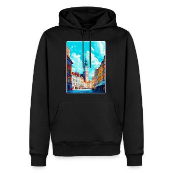 Poznan Pologne Affiche de voyage vintage WPA Souvenir - Sweat à capuche Premium bio Homme - noir - Devant - Nico (187cm)