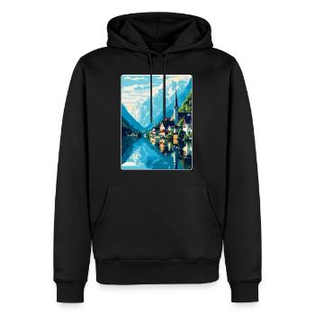 Hallstätter See Österreich Vintage Reiseposter WPA - Männer Premium Bio Hoodie - Schwarz - Vorne - Nico (187cm)