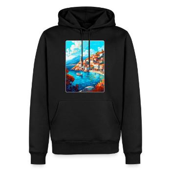 Hydra Griechenland Vintage Reiseposter WPA Souvenir - Männer Premium Bio Hoodie - Schwarz - Vorne - Nico (187cm)