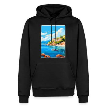 Affiche de voyage vintage de l’île d’Agistri en Grèce WPA - Sweat à capuche Premium bio Homme - noir - Devant - Nico (187cm)