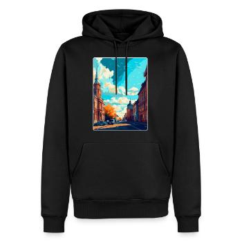 Lodz Pologne Affiche de voyage vintage WPA Art Souvenir - Sweat à capuche Premium bio Homme - noir - Devant - Nico (187cm)