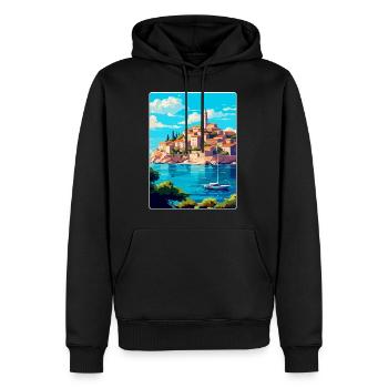 Primosten Kroatien Vintage Reiseplakat Souvenir - Männer Premium Bio Hoodie - Schwarz - Vorne - Nico (187cm)