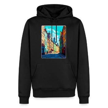 Affiche de voyage vintage Pilsen République tchèque WPA - Sweat à capuche Premium bio Homme - noir - Devant - Nico (187cm)