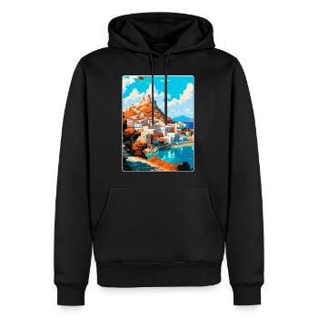 Patmos Grèce Affiche de voyage vintage WPA Souvenir - Sweat à capuche Premium bio Homme - noir - Devant - Nico (187cm)