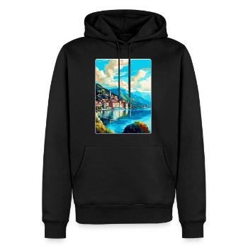 Lugano Suisse Affiche de voyage vintage souvenir - Sweat à capuche Premium bio Homme - noir - Devant - Nico (187cm)