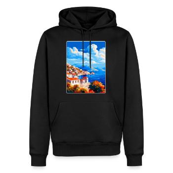 Hydra Griechenland Vintage Reiseposter WPA Souvenir - Männer Premium Bio Hoodie - Schwarz - Vorne - Nico (187cm)