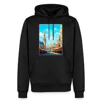 Brussels Belgium Vintage Travel Poster Souvenir - Men’s Premium Organic Hoodie - black - Front - Nico (187cm)