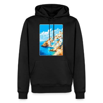 Karpathos Griechenland Vintage Reiseplakat Souvenir - Männer Premium Bio Hoodie - Schwarz - Vorne - Nico (187cm)