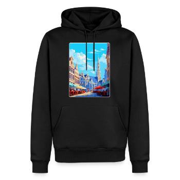 Brussels Belgium Vintage Travel Poster Souvenir - Men’s Premium Organic Hoodie - black - Front - Nico (187cm)