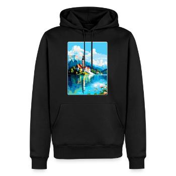 Bleder See Slowenien Vintage Reise Poster Souvenir - Männer Premium Bio Hoodie - Schwarz - Vorne - Nico (187cm)