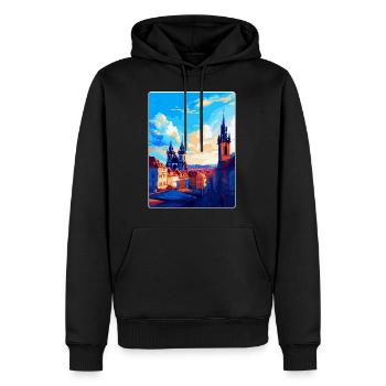 Prague République tchèque Affiche de voyage vintage WPA - Sweat à capuche Premium bio Homme - noir - Devant - Nico (187cm)