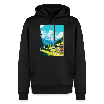 Gstaad Suisse Affiche de voyage vintage souvenir - Sweat à capuche Premium bio Homme - noir - Devant - Nico (187cm)