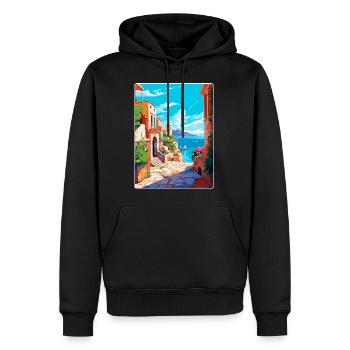 Rhodes Grèce Vintage Voyage Poster WPA Souvenir - Sweat à capuche Premium bio Homme - noir - Devant - Nico (187cm)