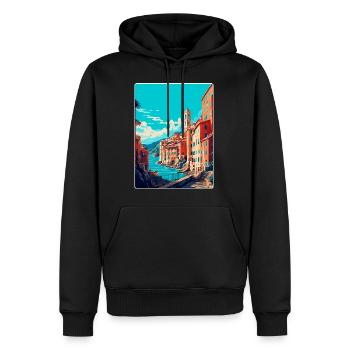 Gênes Italie Affiche de voyage vintage WPA Art Souvenir - Sweat à capuche Premium bio Homme - noir - Devant - Nico (187cm)
