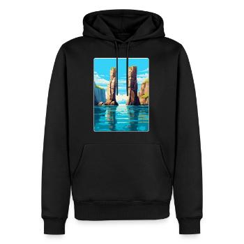 Affiche de voyage vintage Stack Rocks Pembrokeshire - Sweat à capuche Premium bio Homme - noir - Devant - Nico (187cm)