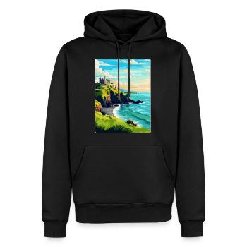 Château de Dunluce, Irlande, Royaume-Uni, Affiche de voyage vintage - Sweat à capuche Premium bio Homme - noir - Devant - Nico (187cm)