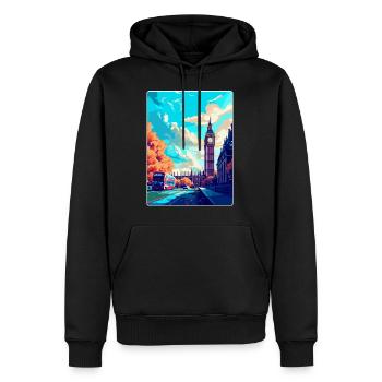 Londres, Angleterre, Royaume-Uni, Affiche de voyage vintage, Souvenir - Sweat à capuche Premium bio Homme - noir - Devant - Nico (187cm)