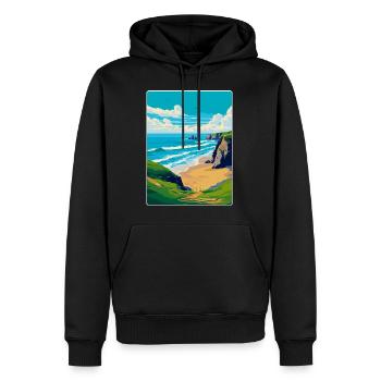 Bedruthan Steps Cornwall England Uk Travel Poster - Men’s Premium Organic Hoodie - black - Front - Nico (187cm)