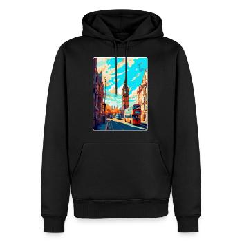 Londres, Angleterre, Royaume-Uni, Affiche de voyage vintage, Souvenir - Sweat à capuche Premium bio Homme - noir - Devant - Nico (187cm)