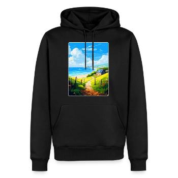 Lamorna Cornwall England Uk Travel Poster Souvenir - Men’s Premium Organic Hoodie - black - Front - Nico (187cm)