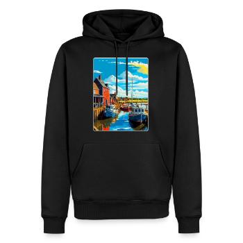Whitstable Harbour, England, Vereinigtes Königreich, Reiseposter, WPA - Männer Premium Bio Hoodie - Schwarz - Vorne - Nico (187cm)