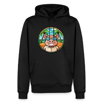 Schwein lustige Cartoon Sommer Strand Sonnenbrille Aufkleber - Männer Premium Bio Hoodie - Schwarz - Vorne - Nico (187cm)