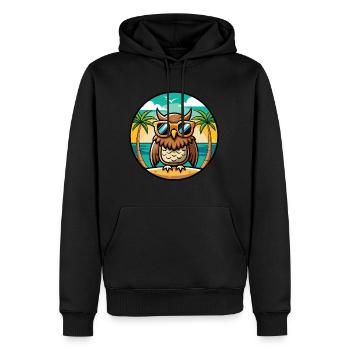 Eule Lustige Cartoon Sommer Strand Sonnenbrille Aufkleber - Männer Premium Bio Hoodie - Schwarz - Vorne - Nico (187cm)