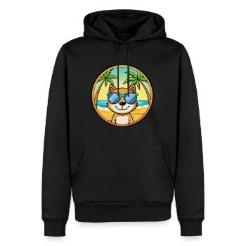 Katze Lustige Cartoon Sommer Strand Sonnenbrille Aufkleber - Männer Premium Bio Hoodie - Schwarz - Vorne - Nico (187cm)
