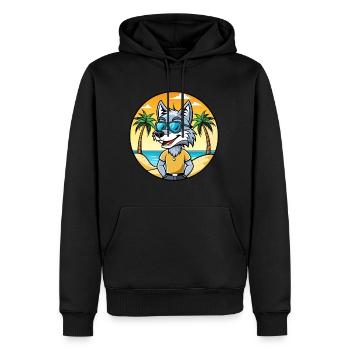 Wolf Lustige Cartoon Sommer Strand Sonnenbrille Aufkleber - Männer Premium Bio Hoodie - Schwarz - Vorne - Nico (187cm)