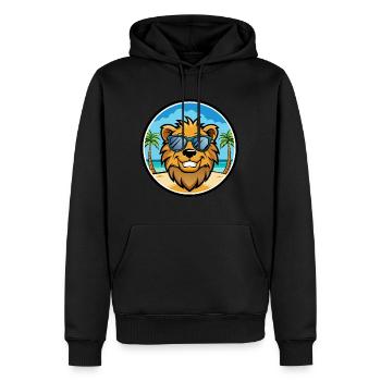 Löwe Lustige Cartoon Sommer Strand Sonnenbrille Aufkleber - Männer Premium Bio Hoodie - Schwarz - Vorne - Nico (187cm)