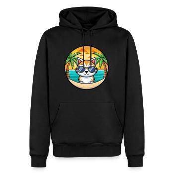 Chaton Drôle Dessin Animé Plage D’été Lunettes De Soleil Cool - Sweat à capuche Premium bio Homme - noir - Devant - Nico (187cm)
