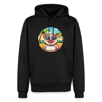 Schwein lustige Cartoon Sommer Strand Sonnenbrille Aufkleber - Männer Premium Bio Hoodie - Schwarz - Vorne - Nico (187cm)