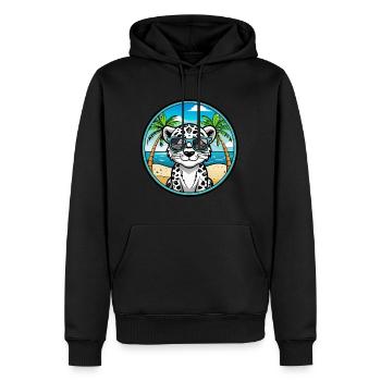 Léopard des neiges bébé chat race dessin animé lunettes de soleil plage - Sweat à capuche Premium bio Homme - noir - Devant - Nico (187cm)