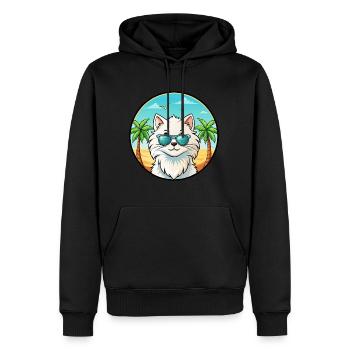 Weiße Langhaarkatze Persische Katze Rasse Cartoon Strand - Männer Premium Bio Hoodie - Schwarz - Vorne - Nico (187cm)