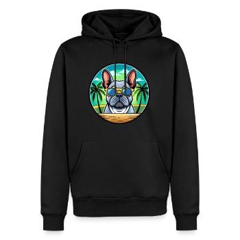 Bouledogue Français Race Dessin Animé Lunettes de Soleil Plage - Sweat à capuche Premium bio Homme - noir - Devant - Nico (187cm)