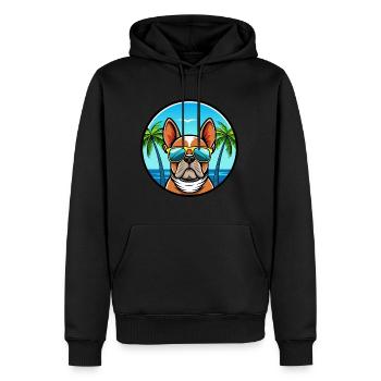 Bouledogue Français Race Dessin Animé Lunettes de Soleil Plage - Sweat à capuche Premium bio Homme - noir - Devant - Nico (187cm)