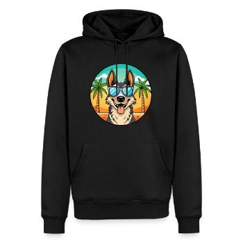North American Shepherd Dog Breed Cartoon Beach - Men’s Premium Organic Hoodie - black - Front - Nico (187cm)