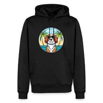 Welsh Springer Spaniel Dog Breed Cartoon Beach - Men’s Premium Organic Hoodie - black - Front - Nico (187cm)