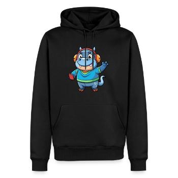 Nilpferd Lustige Zeichentrickfigur Kopfhörer Musik - Männer Premium Bio Hoodie - Schwarz - Vorne - Nico (187cm)