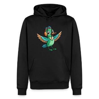 Colibri Drôle Dessin Animé Animal Casque Musique - Sweat à capuche Premium bio Homme - noir - Devant - Nico (187cm)