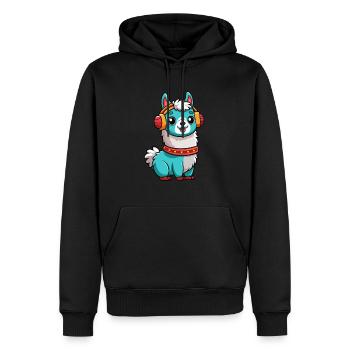 Lama Lustige Zeichentrickfigur Kopfhörer Musik - Männer Premium Bio Hoodie - Schwarz - Vorne - Nico (187cm)