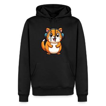 Hamster Drôle Dessin Animé Personnage Casque Musique - Sweat à capuche Premium bio Homme - noir - Devant - Nico (187cm)