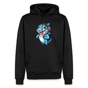 Requin Drôle Dessin Animé Personnage Casque Musique - Sweat à capuche Premium bio Homme - noir - Devant - Nico (187cm)