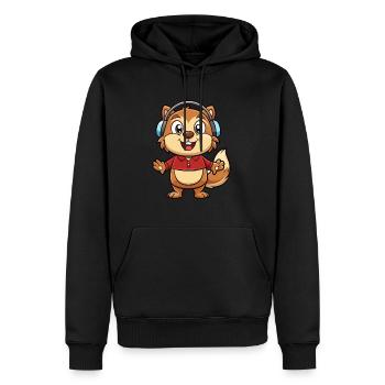 Und täglich grüßt das Murmeltier Lustige Zeichentrickfigur Kopfhörermusik - Männer Premium Bio Hoodie - Schwarz - Vorne - Nico (187cm)