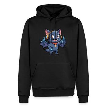Chauve-souris drôle de personnage de dessin animé Musique de casque - Sweat à capuche Premium bio Homme - noir - Devant - Nico (187cm)